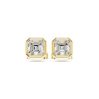 Pair-Shot: Asscher Diamond Earrings with Bezel Setting in 14k Yellow Gold - Lab Grown - Driona Jewels