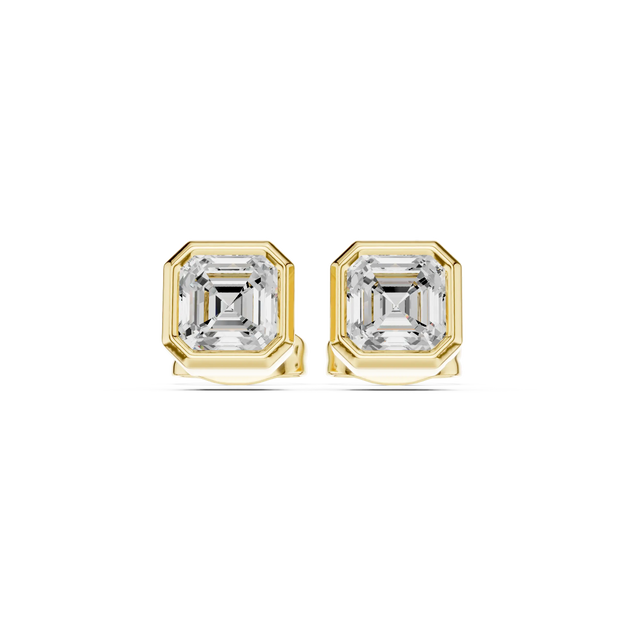 Pair-Shot: Asscher Diamond Earrings with Bezel Setting in 14k Yellow Gold - Lab Grown - Driona Jewels