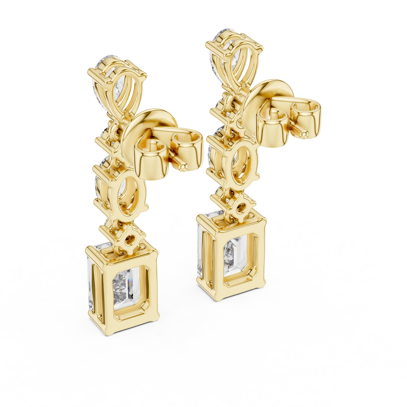 Pair-Shot: Asscher Diamond Earrings with Drop Setting in 14k Yellow Gold - Lab Grown - Driona Jewels