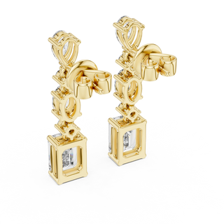 Pair-Shot: Asscher Diamond Earrings with Drop Setting in 14k Yellow Gold - Lab Grown - Driona Jewels