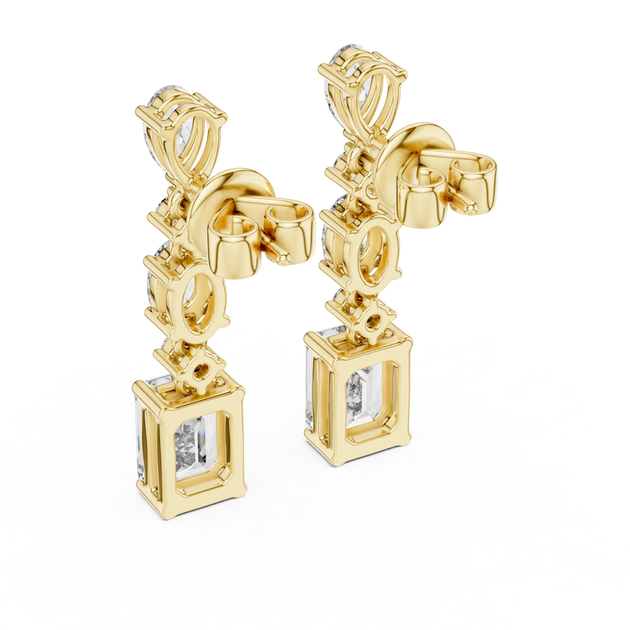 Pair-Shot: Asscher Diamond Earrings with Drop Setting in 14k Yellow Gold - Lab Grown - Driona Jewels