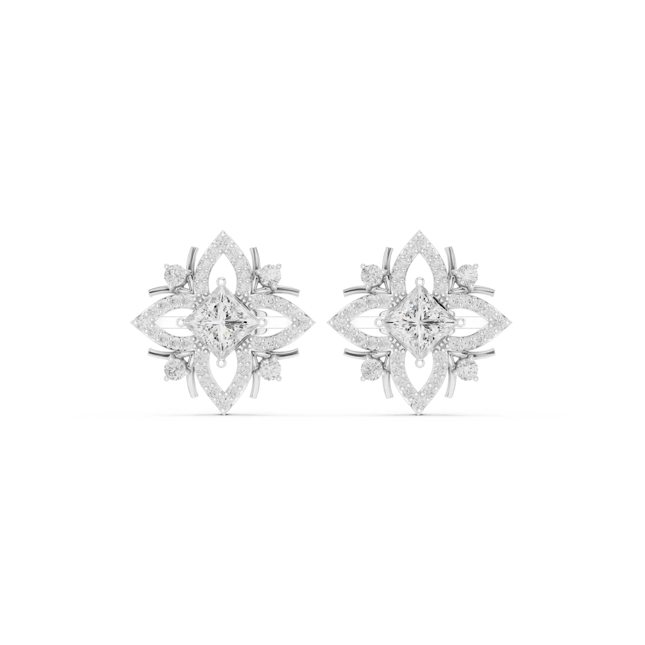 Pair-Shot: Asscher Diamond Earrings with Halo Setting in 14k White Gold - Lab Grown - Driona Jewels