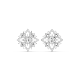 Pair-Shot: Asscher Diamond Earrings with Halo Setting in 14k White Gold - Lab Grown - Driona Jewels