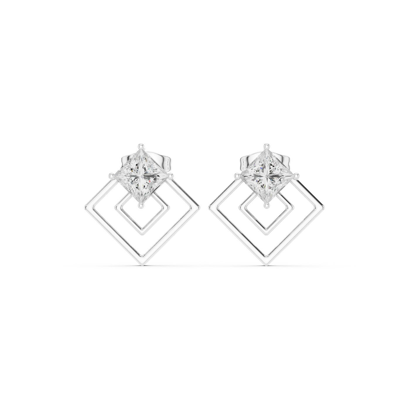 Pair Shot: Asscher Diamond Earrings with Halo Setting in 14k White Gold - Lab Grown - Driona Jewels