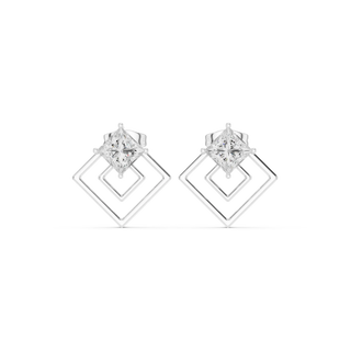 Pair Shot: Asscher Diamond Earrings with Halo Setting in 14k White Gold - Lab Grown - Driona Jewels