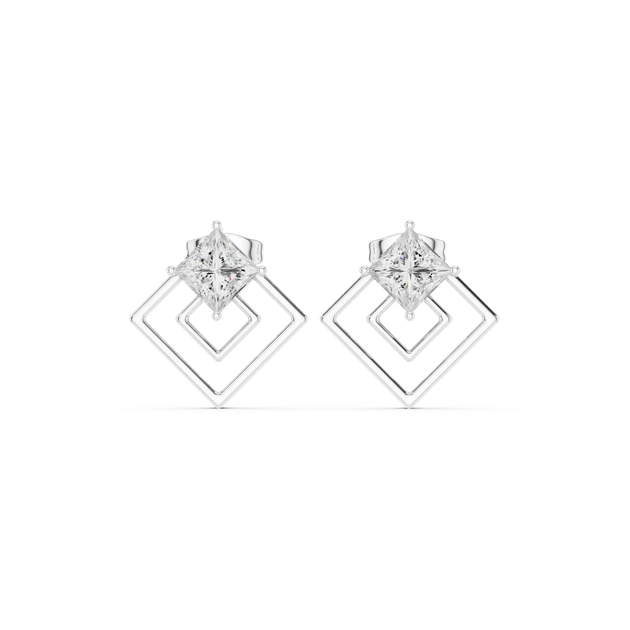 Pair Shot: Asscher Diamond Earrings with Halo Setting in 14k White Gold - Lab Grown - Driona Jewels