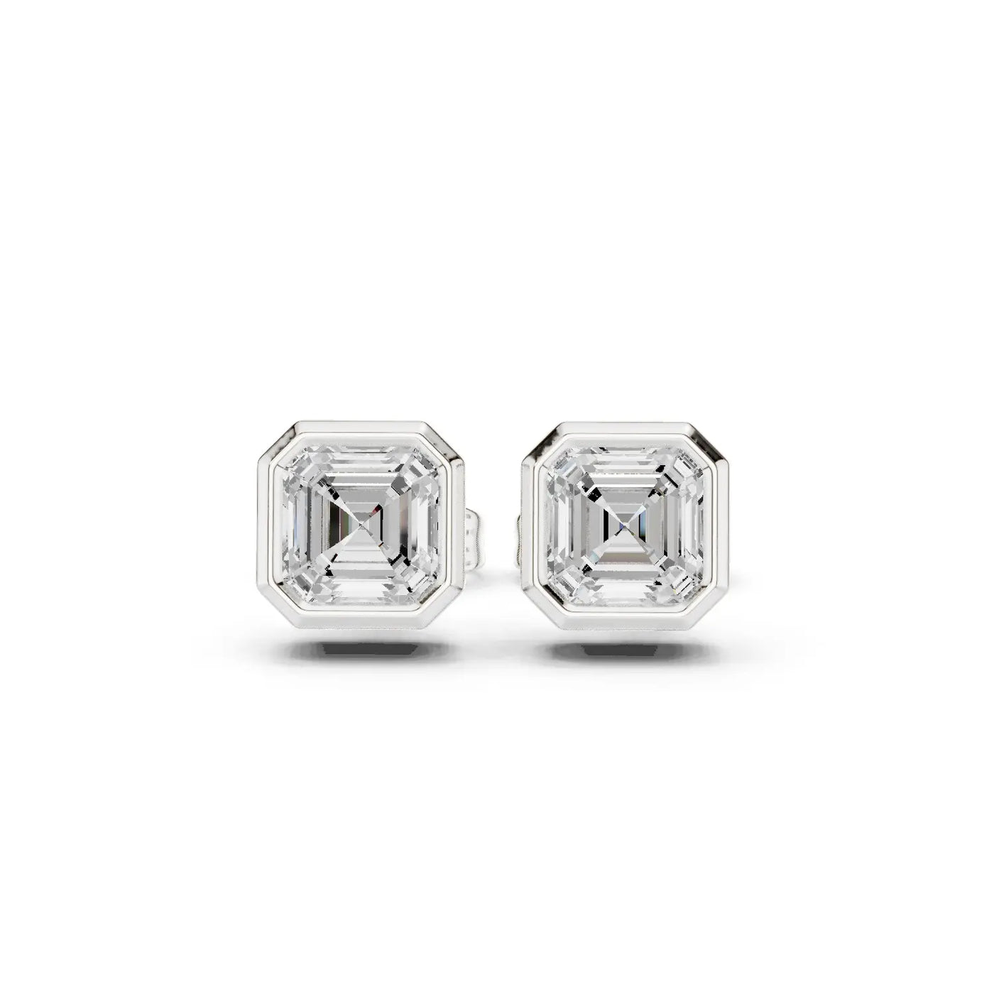 Pair-Shot: Asscher Diamond Earrings with Stud Setting in 14k White Gold - Lab Grown - Driona Jewels