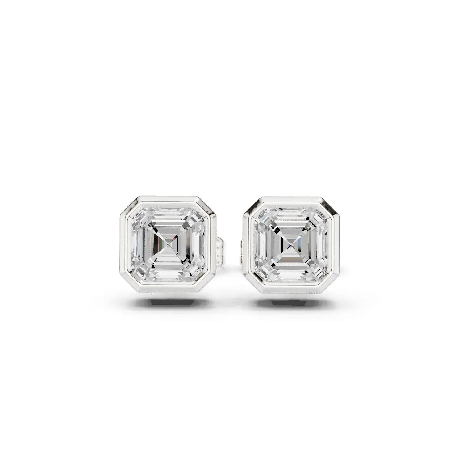 Pair-Shot: Asscher Diamond Earrings with Stud Setting in 14k White Gold - Lab Grown - Driona Jewels
