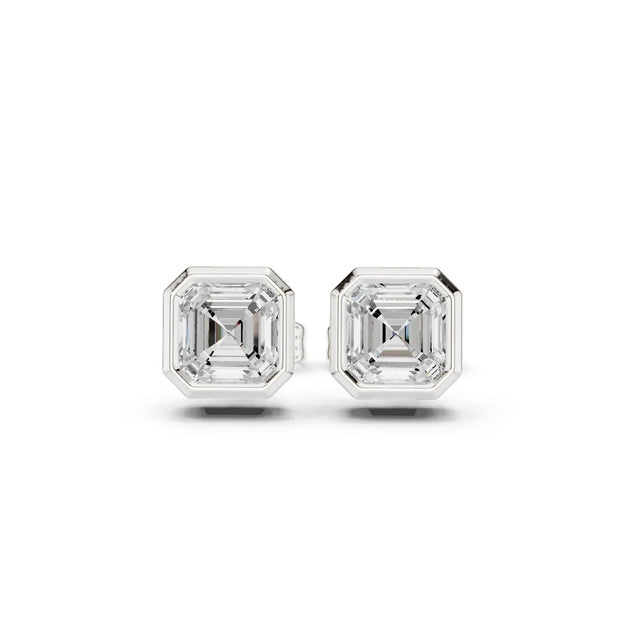 Pair-Shot: Asscher Diamond Earrings with Stud Setting in 14k White Gold - Lab Grown - Driona Jewels