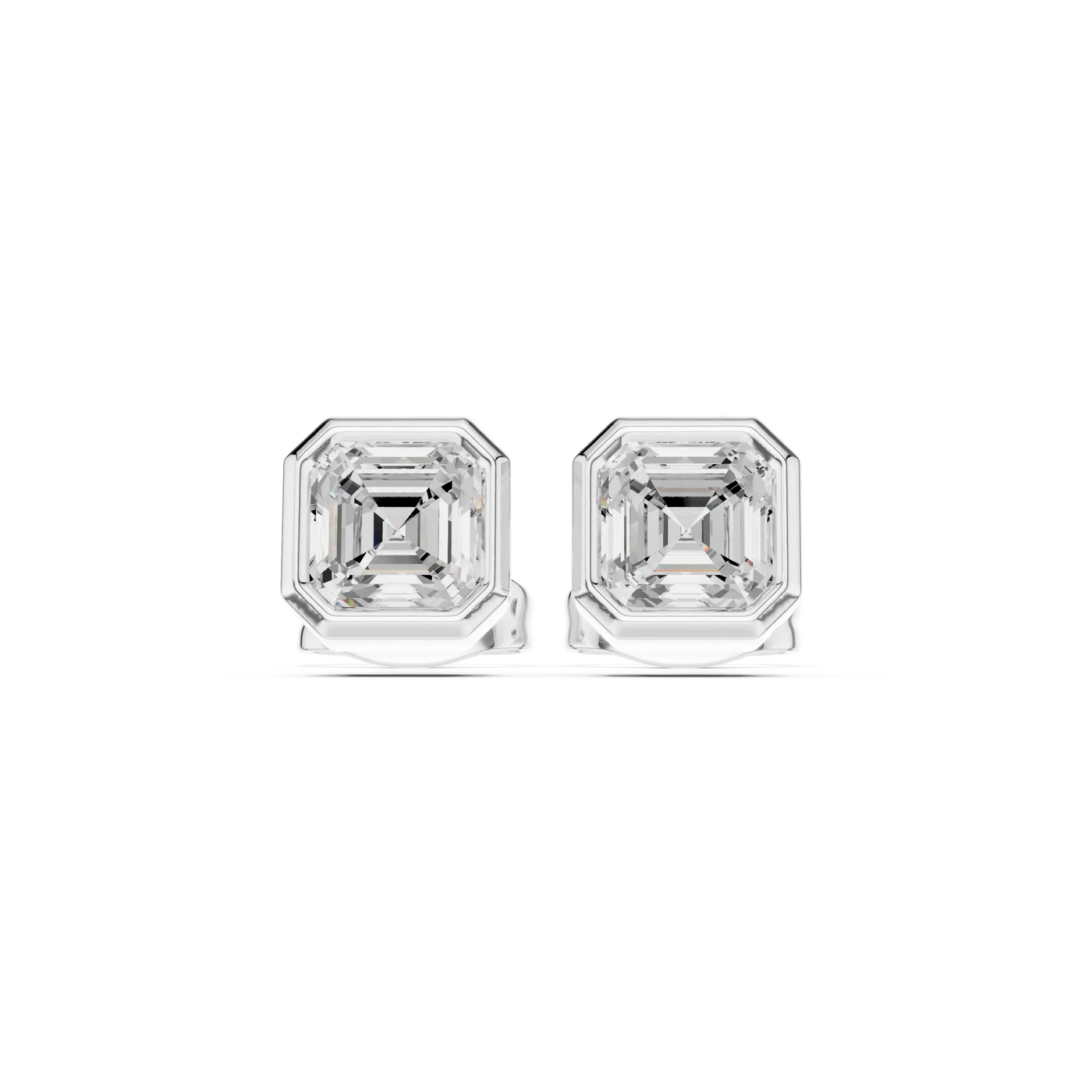 Pair-shot: Asscher Diamond Earrings with Stud Setting in 14k White Gold - Lab Grown - Driona Jewels