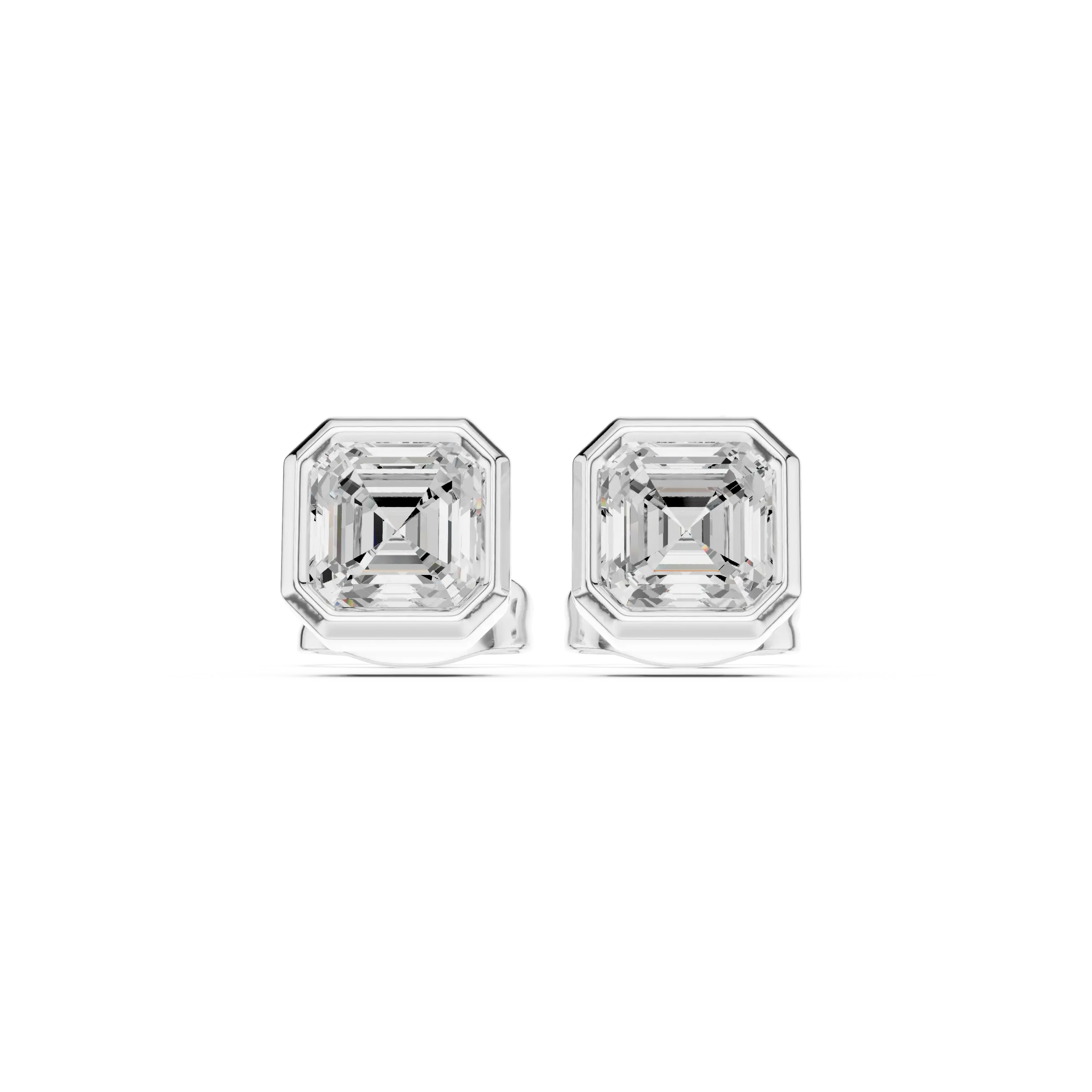 Pair-shot: Asscher Diamond Earrings with Stud Setting in 14k White Gold - Lab Grown - Driona Jewels