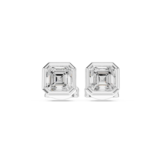 Pair-shot: Asscher Diamond Earrings with Stud Setting in 14k White Gold - Lab Grown - Driona Jewels