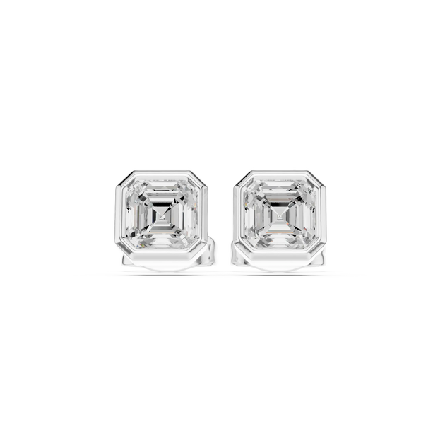 Pair-shot: Asscher Diamond Earrings with Stud Setting in 14k White Gold - Lab Grown - Driona Jewels