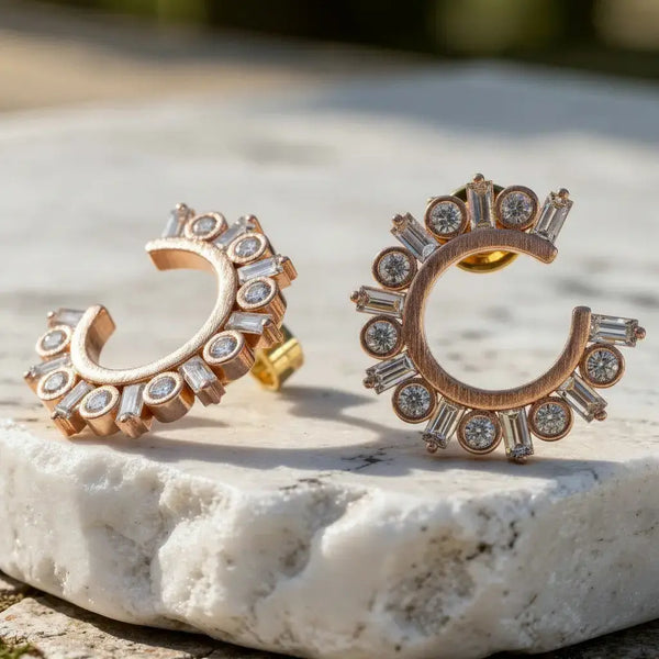 Pair Shot: Baguette Diamond Earrings with Bezel Setting in 14k Yellow Gold - Lab Grown - Driona Jewels