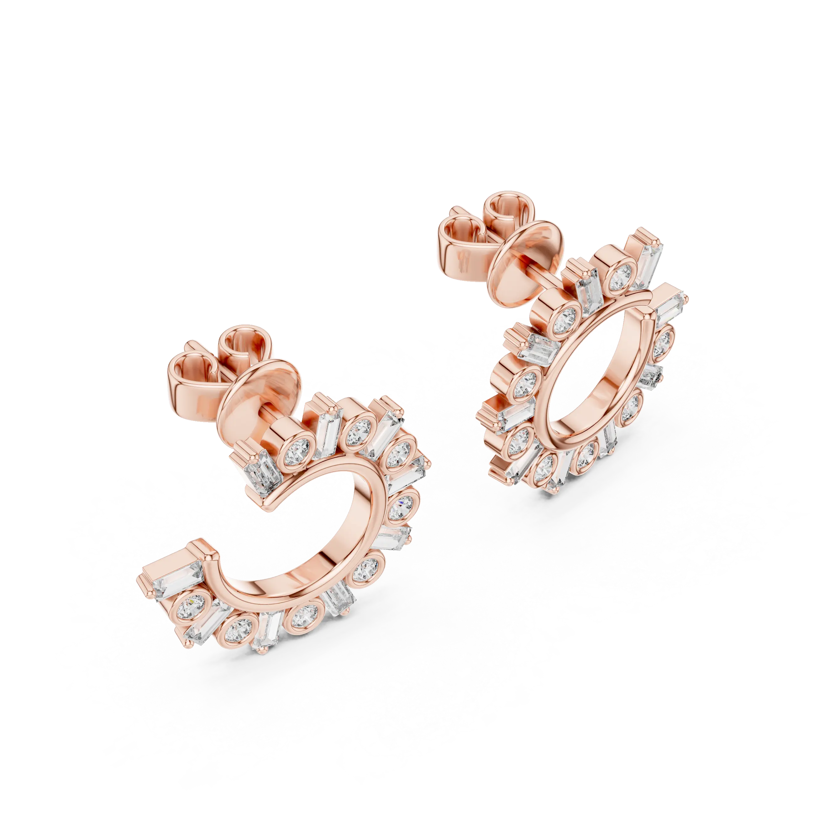 Pair Shot: Baguette Diamond Earrings with Channel Setting in 14k Rose Gold - Lab Grown - Driona Jewels