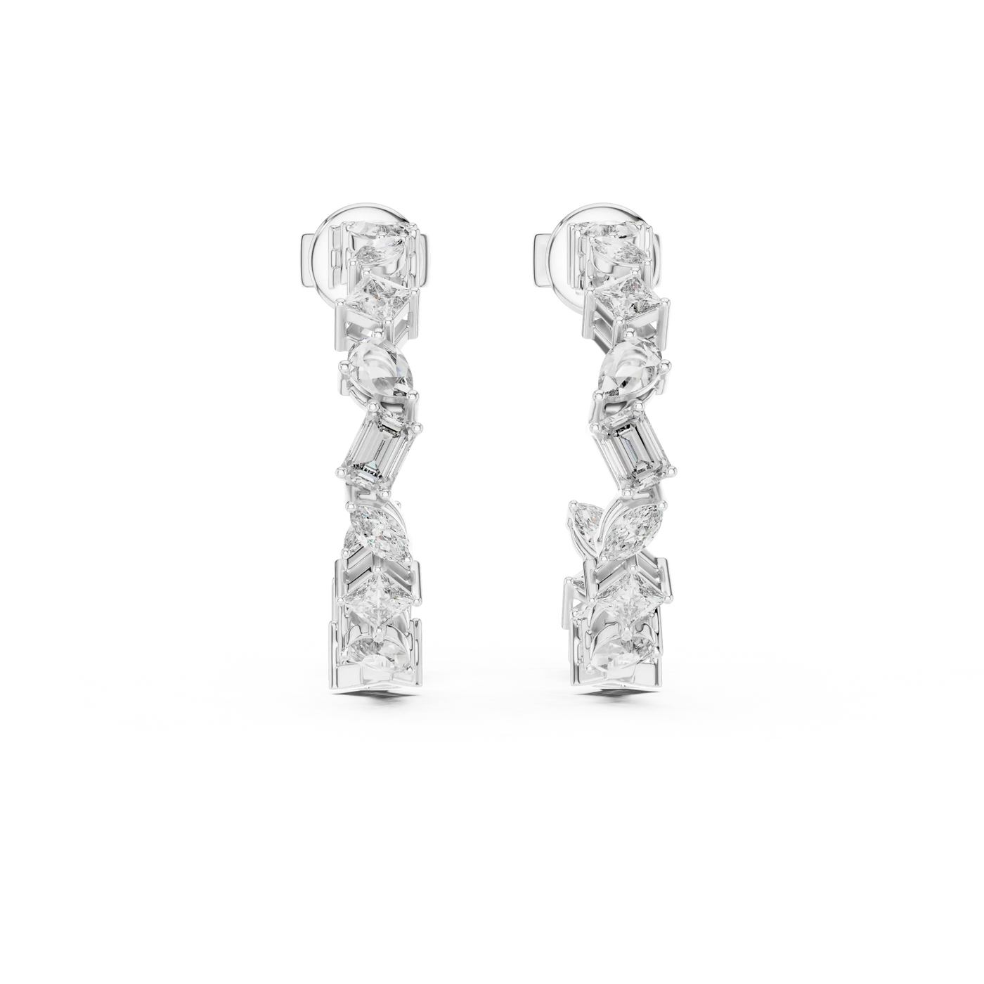 Pair-Shot: Baguette Diamond Earrings with Channel Setting in 14k White Gold - Lab Grown - Driona Jewels