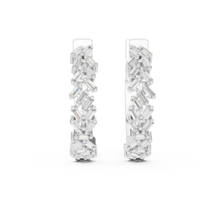 Pair-Shot: Baguette Diamond Earrings with Channel Setting in 14k White Gold - Lab Grown - Driona Jewels