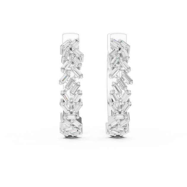 Pair-Shot: Baguette Diamond Earrings with Channel Setting in 14k White Gold - Lab Grown - Driona Jewels