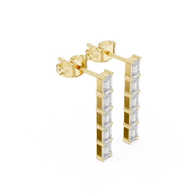 Pair Shot: Baguette Diamond Earrings with Channel Setting in 14k Yellow Gold - Lab Grown - Driona Jewels