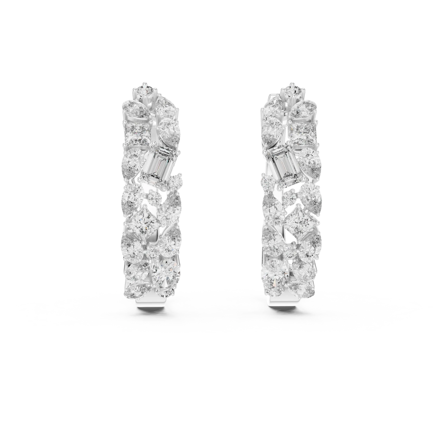 Pair Shot: Baguette Diamond Earrings with Pave Setting in 14k White Gold - Lab Grown - Driona Jewels