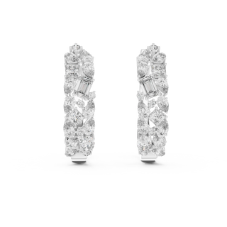 Pair Shot: Baguette Diamond Earrings with Pave Setting in 14k White Gold - Lab Grown - Driona Jewels