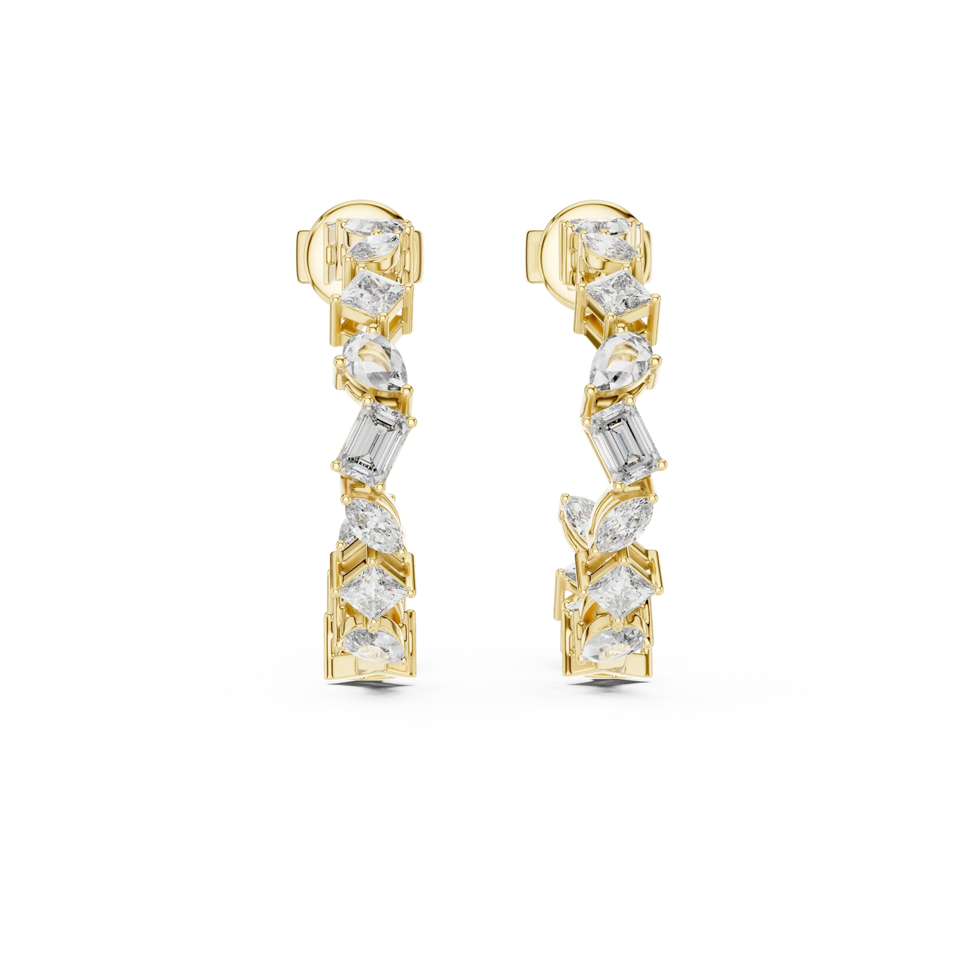Pair-Shot: Baguette Diamond Earrings with Pave Setting in 14k Yellow Gold - Lab Grown - Driona Jewels