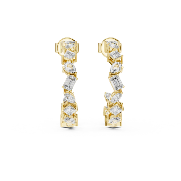 Pair-Shot: Baguette Diamond Earrings with Pave Setting in 14k Yellow Gold - Lab Grown - Driona Jewels