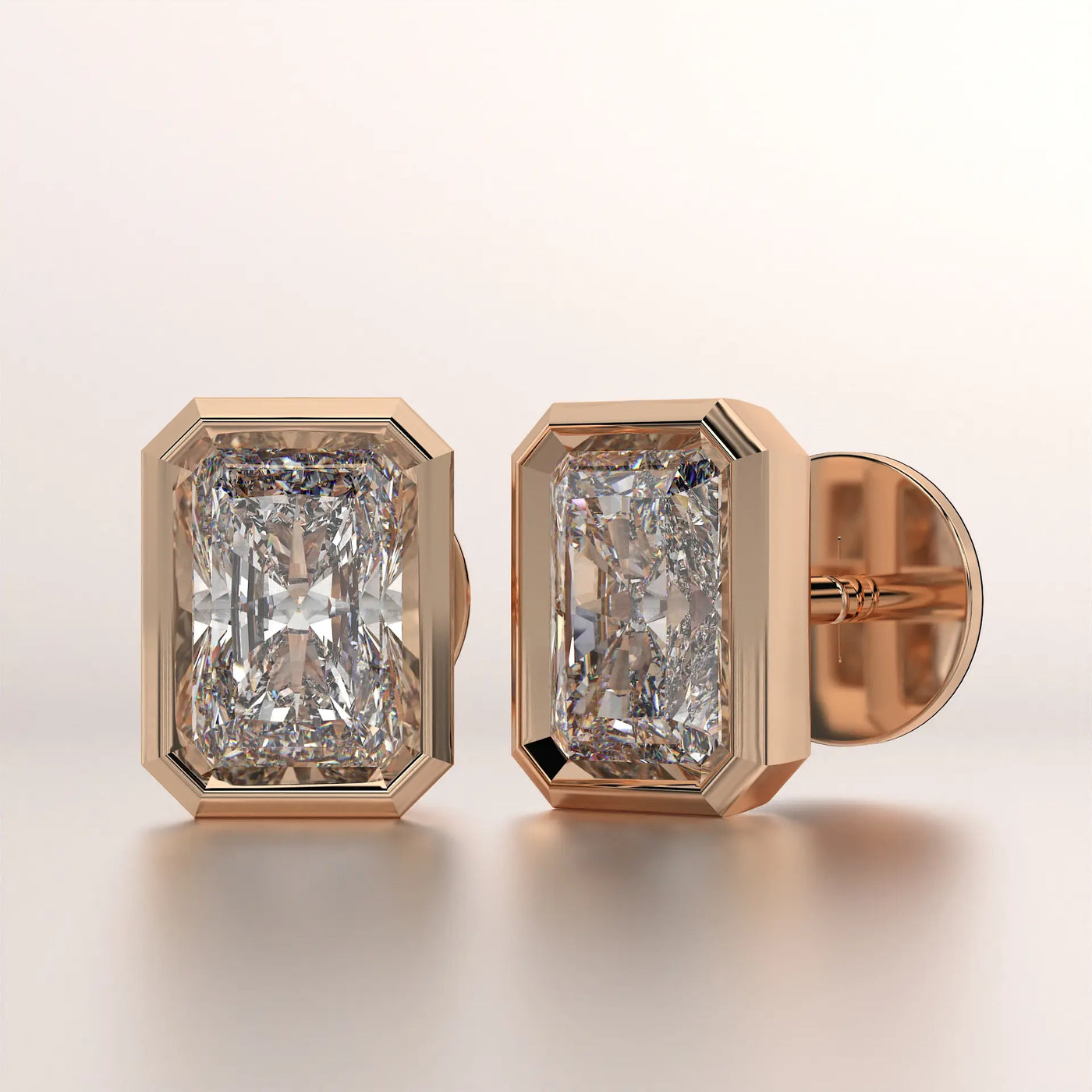 earrings bezel diamond rose gold base front