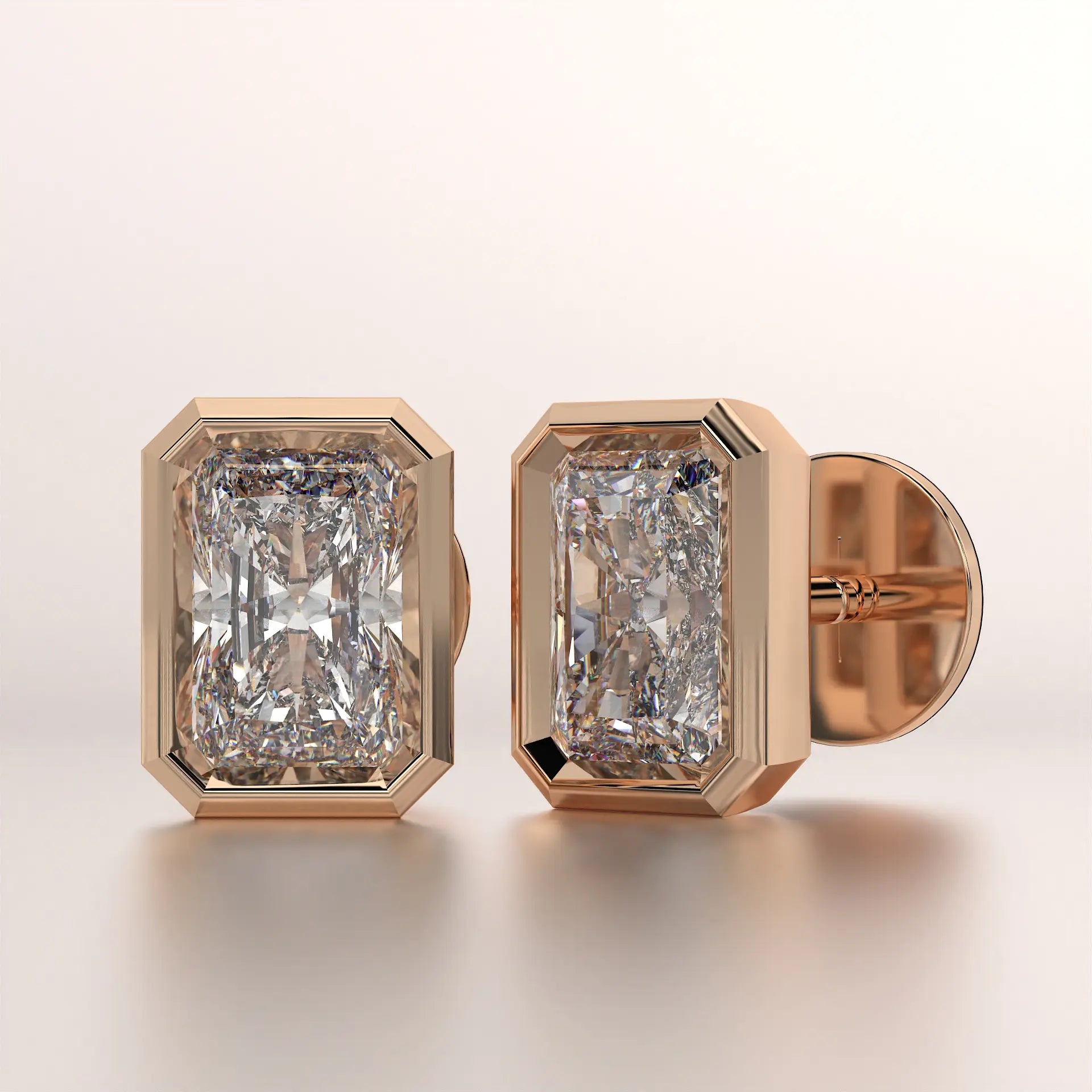 earrings bezel diamond rose gold base front