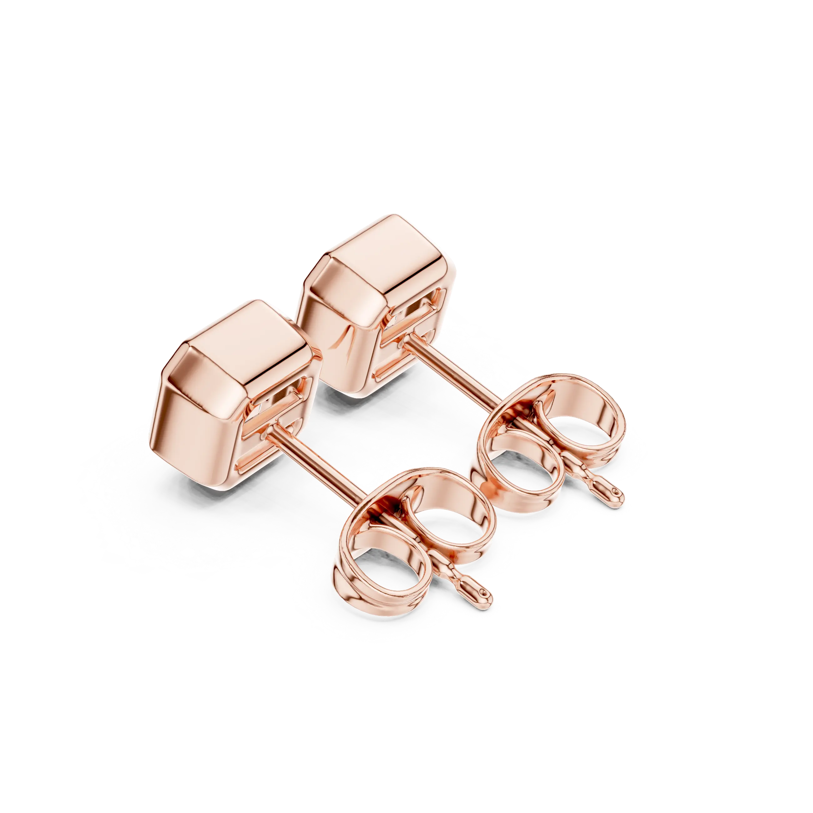 Back-View: Cube Diamond Earrings with Stud Setting in 14k Rose Gold - Lab Grown - Driona Jewels