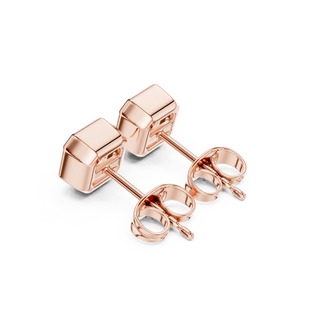 Back-View: Cube Diamond Earrings with Stud Setting in 14k Rose Gold - Lab Grown - Driona Jewels