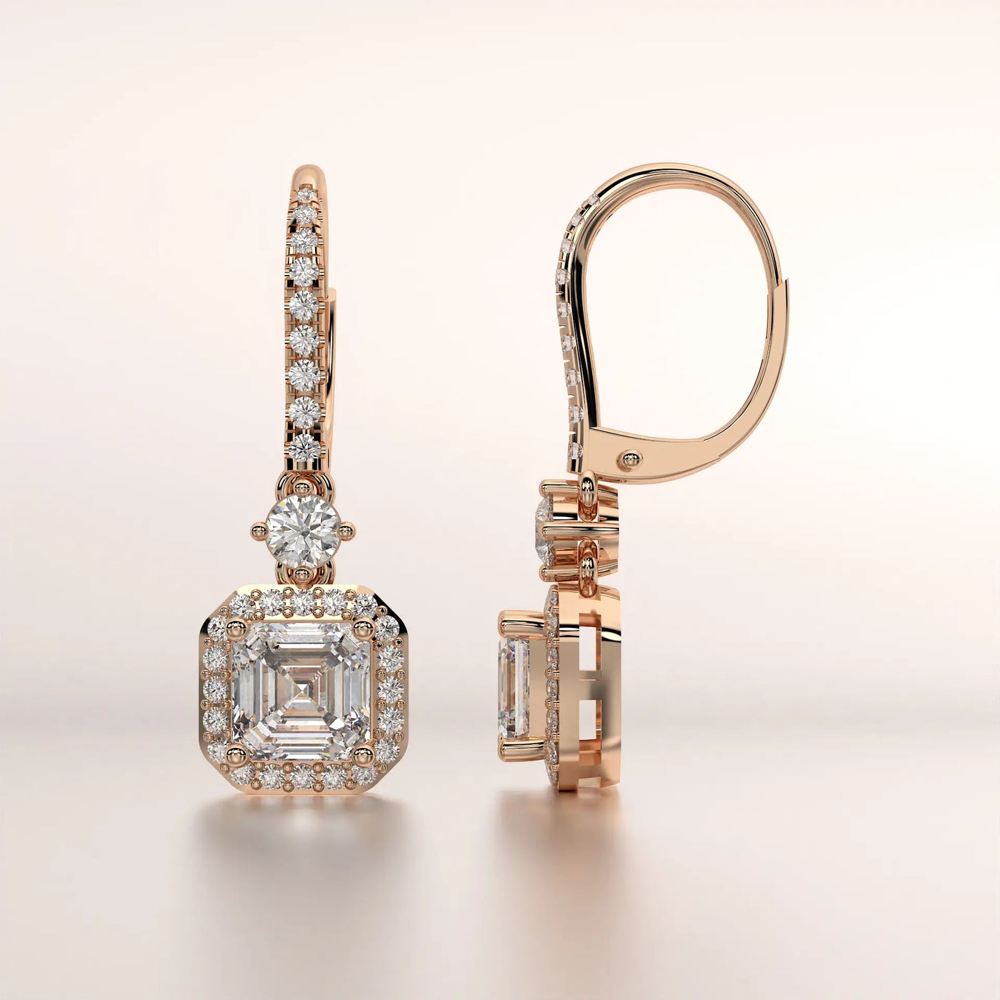 earrings drop diamond rose gold 18k front
