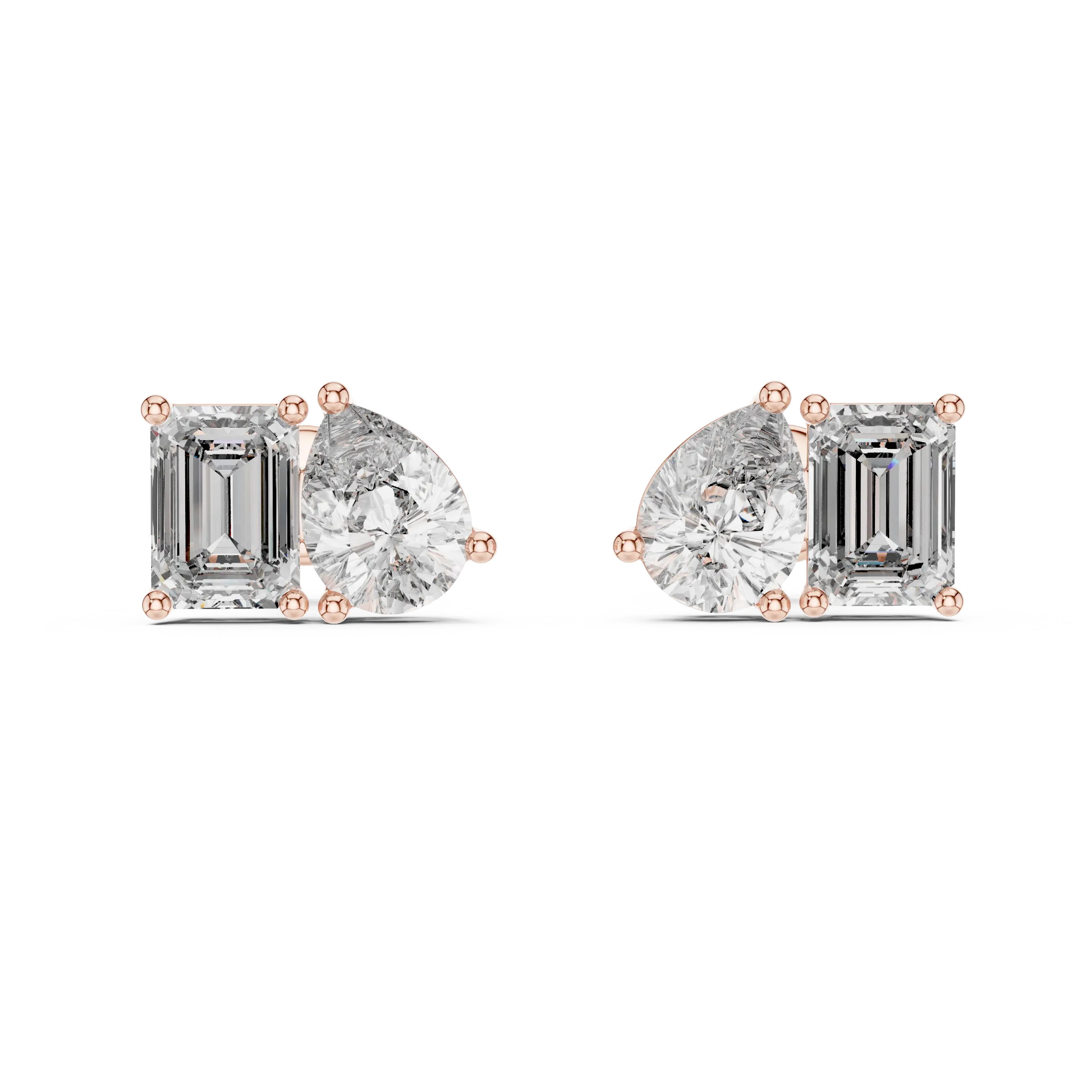 Pair-Shot: Emerald Cut Diamond Earrings with Bezel Setting in 14k Rose Gold - Lab Grown - Driona Jewels