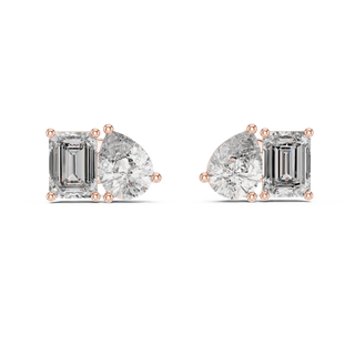Pair-Shot: Emerald Cut Diamond Earrings with Bezel Setting in 14k Rose Gold - Lab Grown - Driona Jewels