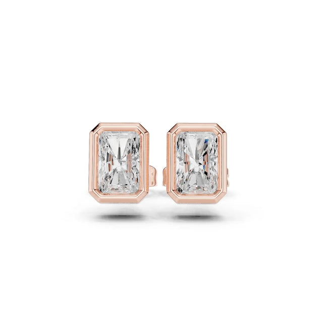 Radiant Cut Lab Diamond Bezel Stud Earrings For Bride