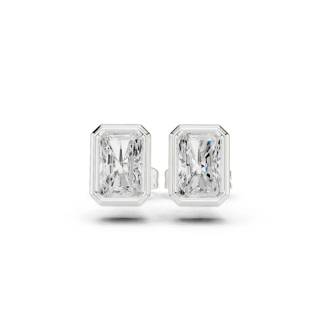 Radiant Cut Lab Diamond Bezel Stud Earrings For Bride