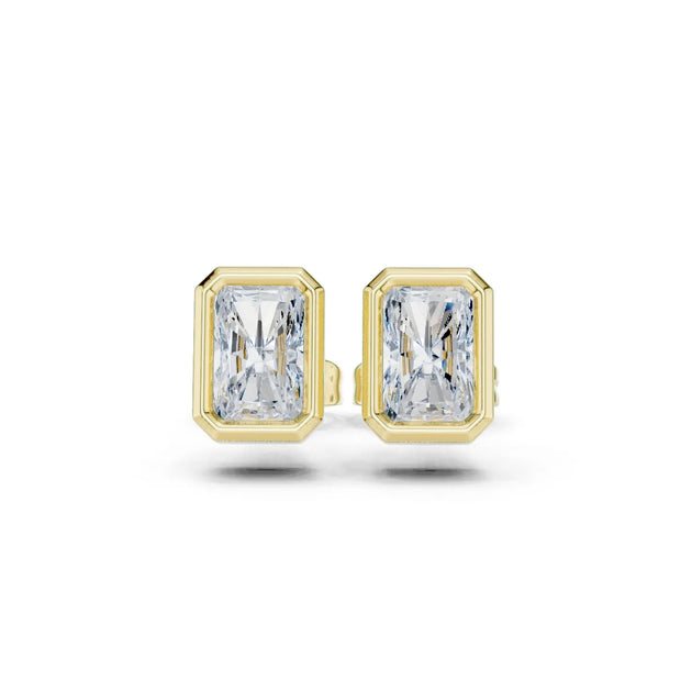 Radiant Cut Lab Diamond Bezel Stud Earrings For Bride