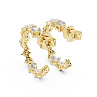 Three-quarter View: Emerald Cut Diamond Earrings with Bezel Setting in 14k Yellow Gold - Lab Grown - Driona Jewels