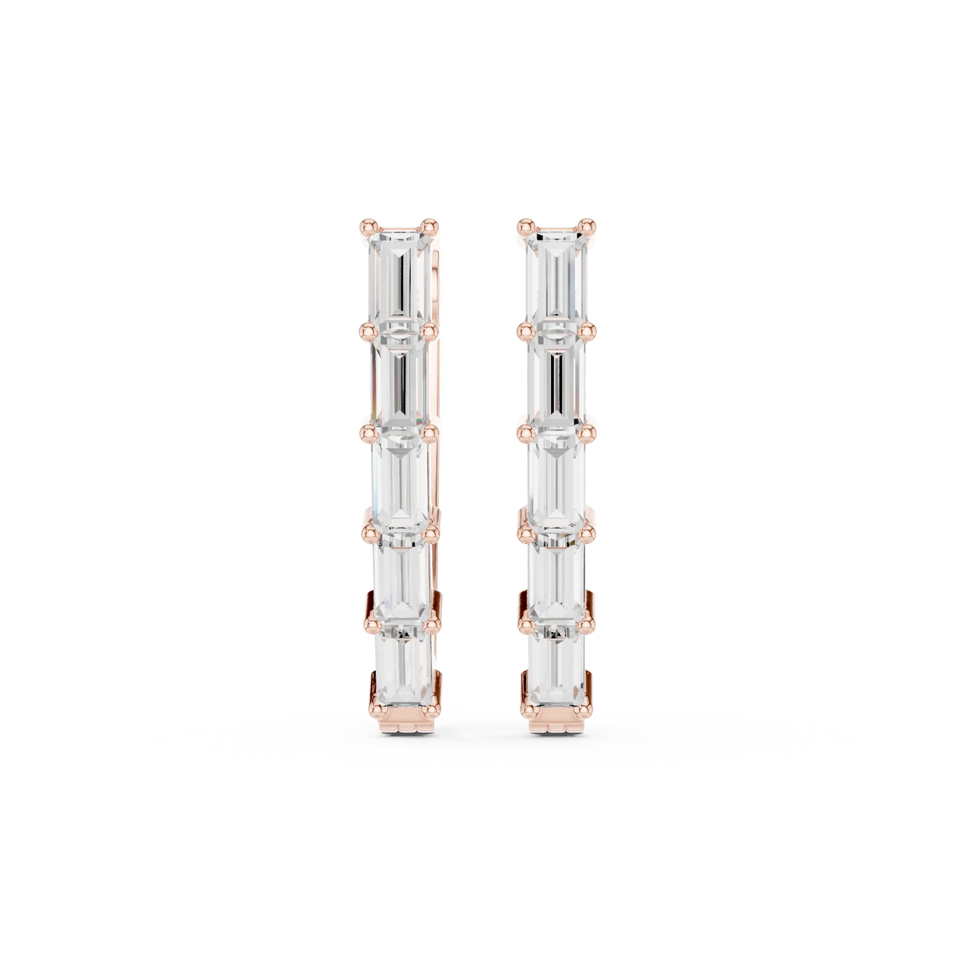 Pair Shot: Emerald Cut Diamond Earrings with Channel Setting in 14k Rose Gold - Lab Grown - Driona Jewels