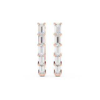 Pair Shot: Emerald Cut Diamond Earrings with Channel Setting in 14k Rose Gold - Lab Grown - Driona Jewels