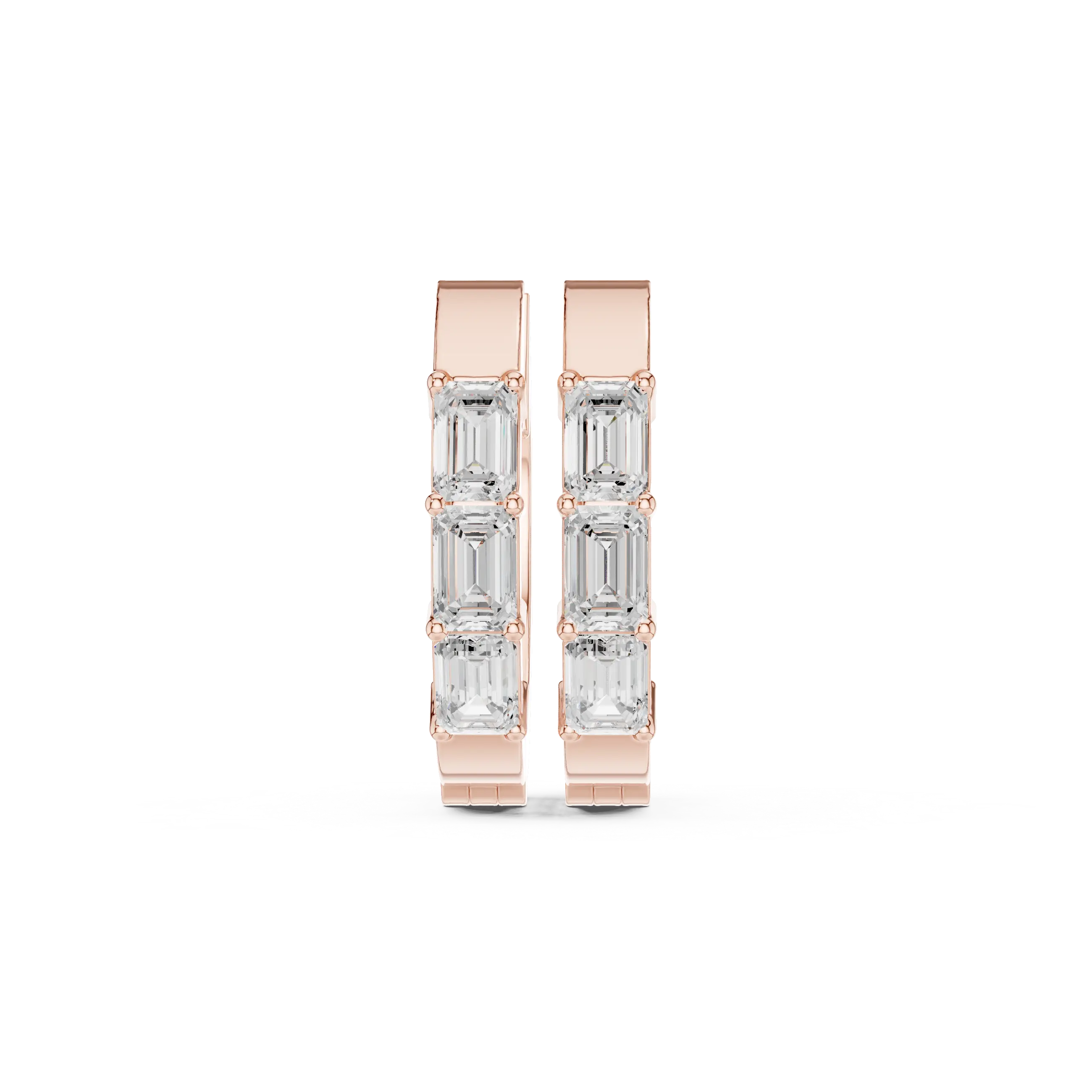Pair-Shot: Emerald Cut Diamond Earrings with Channel Setting in 14k Rose Gold - Lab Grown - Driona Jewels