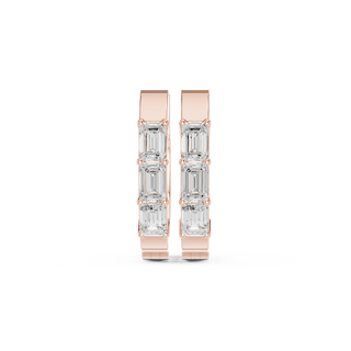 Pair-Shot: Emerald Cut Diamond Earrings with Channel Setting in 14k Rose Gold - Lab Grown - Driona Jewels