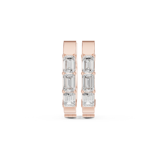 Pair-Shot: Emerald Cut Diamond Earrings with Channel Setting in 14k Rose Gold - Lab Grown - Driona Jewels