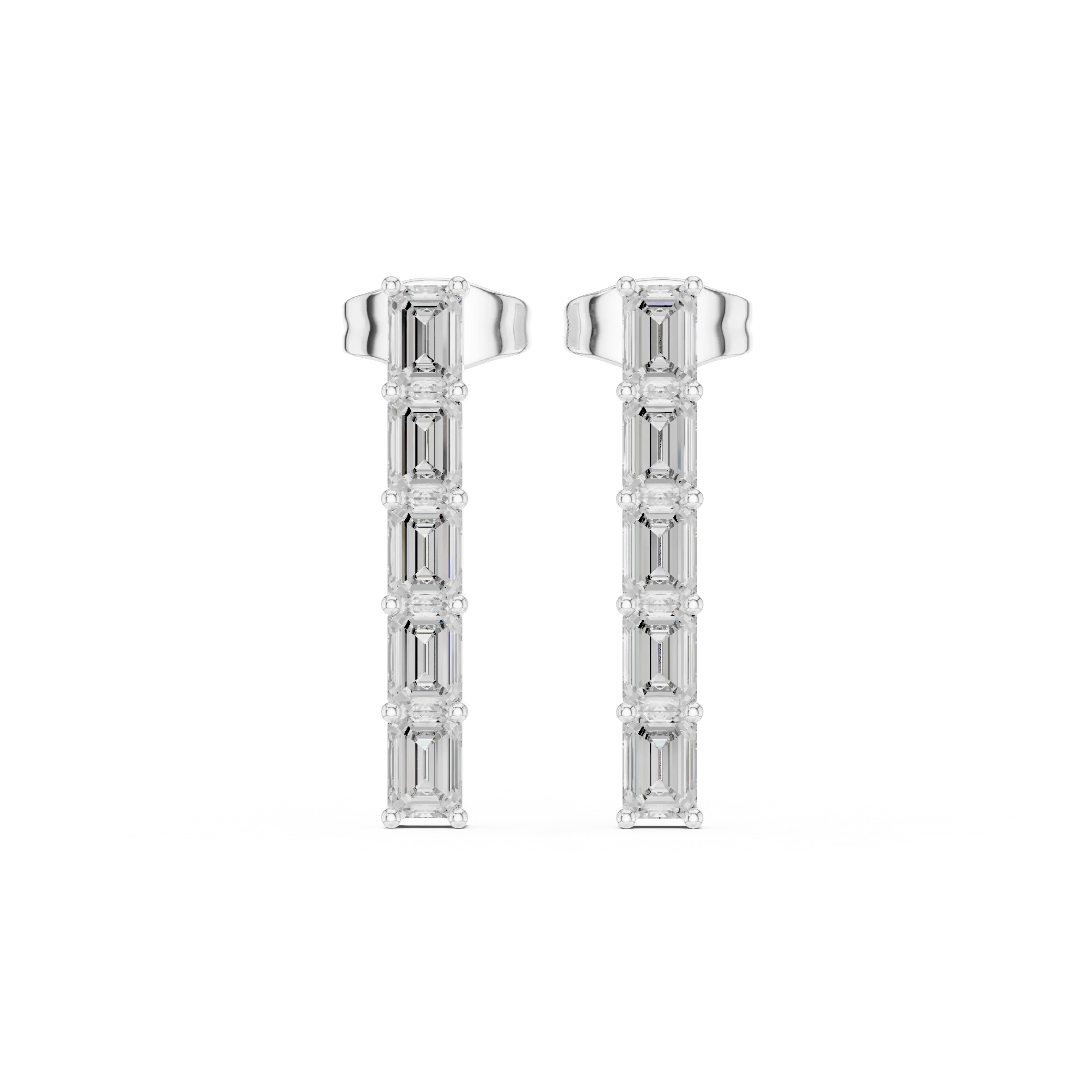 Pair-Shot: Emerald Cut Diamond Earrings with Channel Setting in 14k White Gold - Lab Grown - Driona Jewels