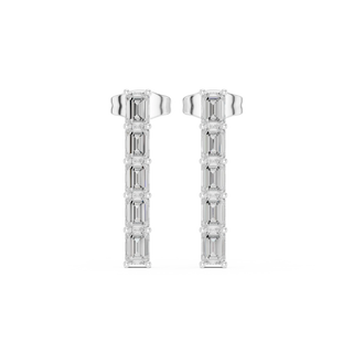 Pair-Shot: Emerald Cut Diamond Earrings with Channel Setting in 14k White Gold - Lab Grown - Driona Jewels