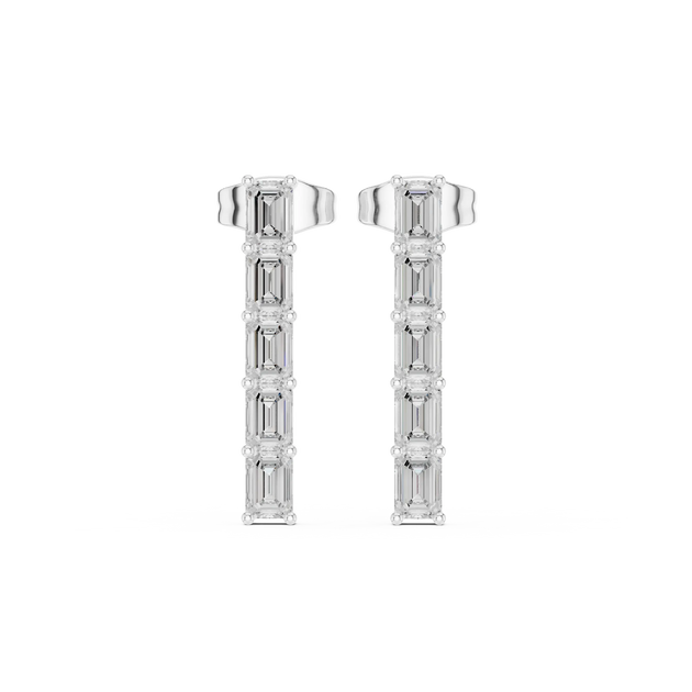 Pair-Shot: Emerald Cut Diamond Earrings with Channel Setting in 14k White Gold - Lab Grown - Driona Jewels