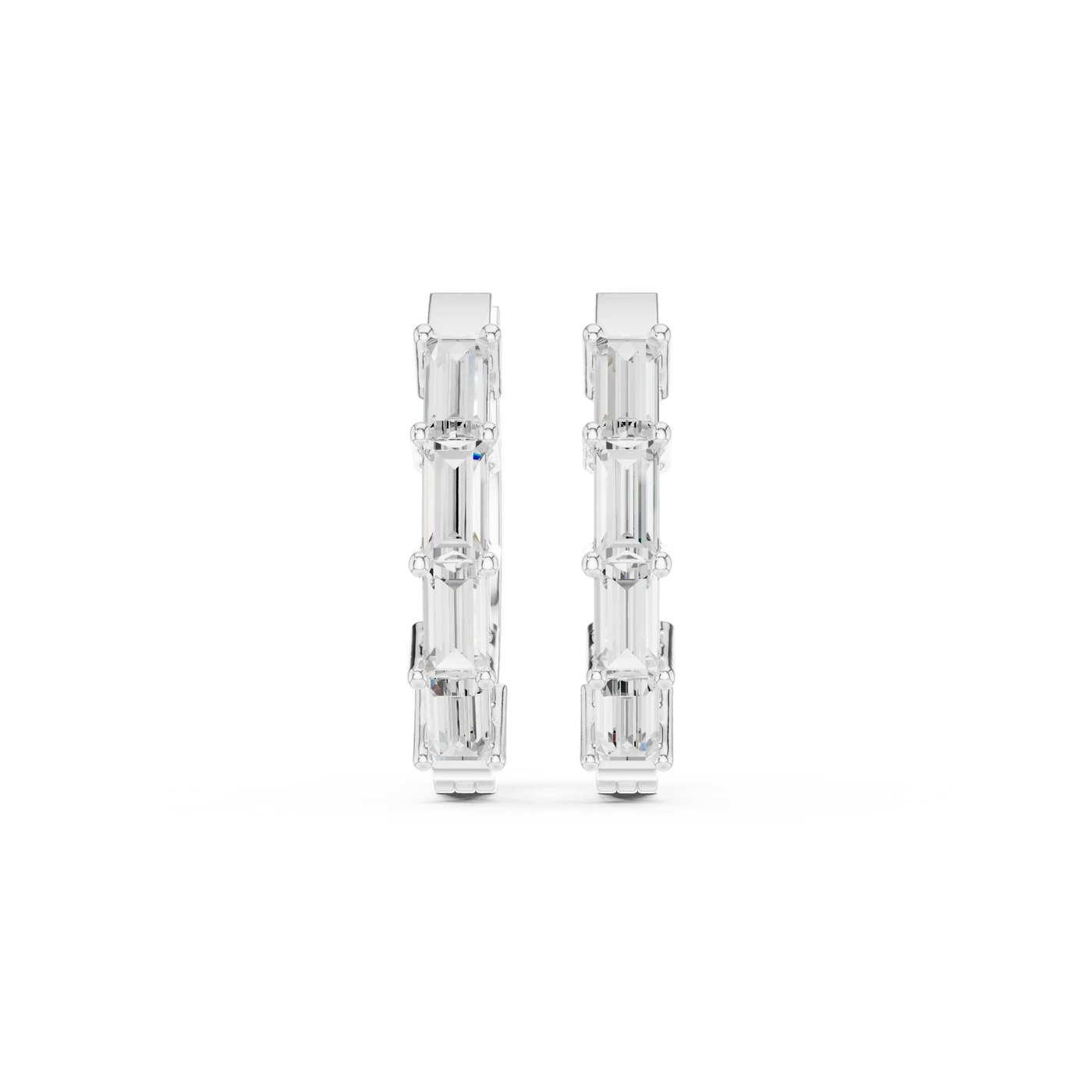 Pair-Shot: Emerald Cut Diamond Earrings with Channel Setting in 14k White Gold - Lab Grown - Driona Jewels