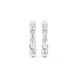 Pair-Shot: Emerald Cut Diamond Earrings with Channel Setting in 14k White Gold - Lab Grown - Driona Jewels