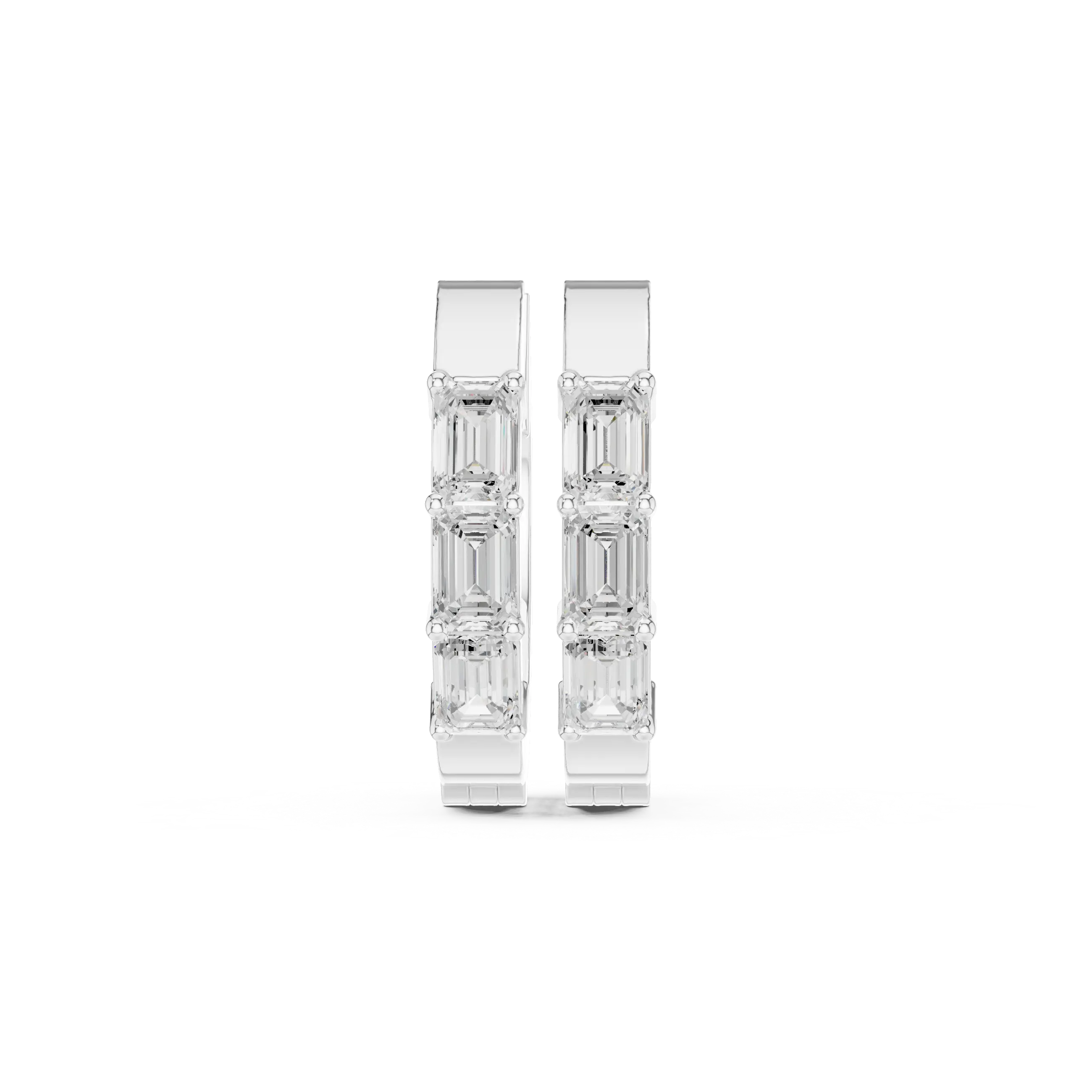 Pair-Shot: Emerald Cut Diamond Earrings with Channel Setting in 14k White Gold - Lab Grown - Driona Jewels