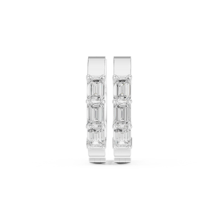 Pair-Shot: Emerald Cut Diamond Earrings with Channel Setting in 14k White Gold - Lab Grown - Driona Jewels